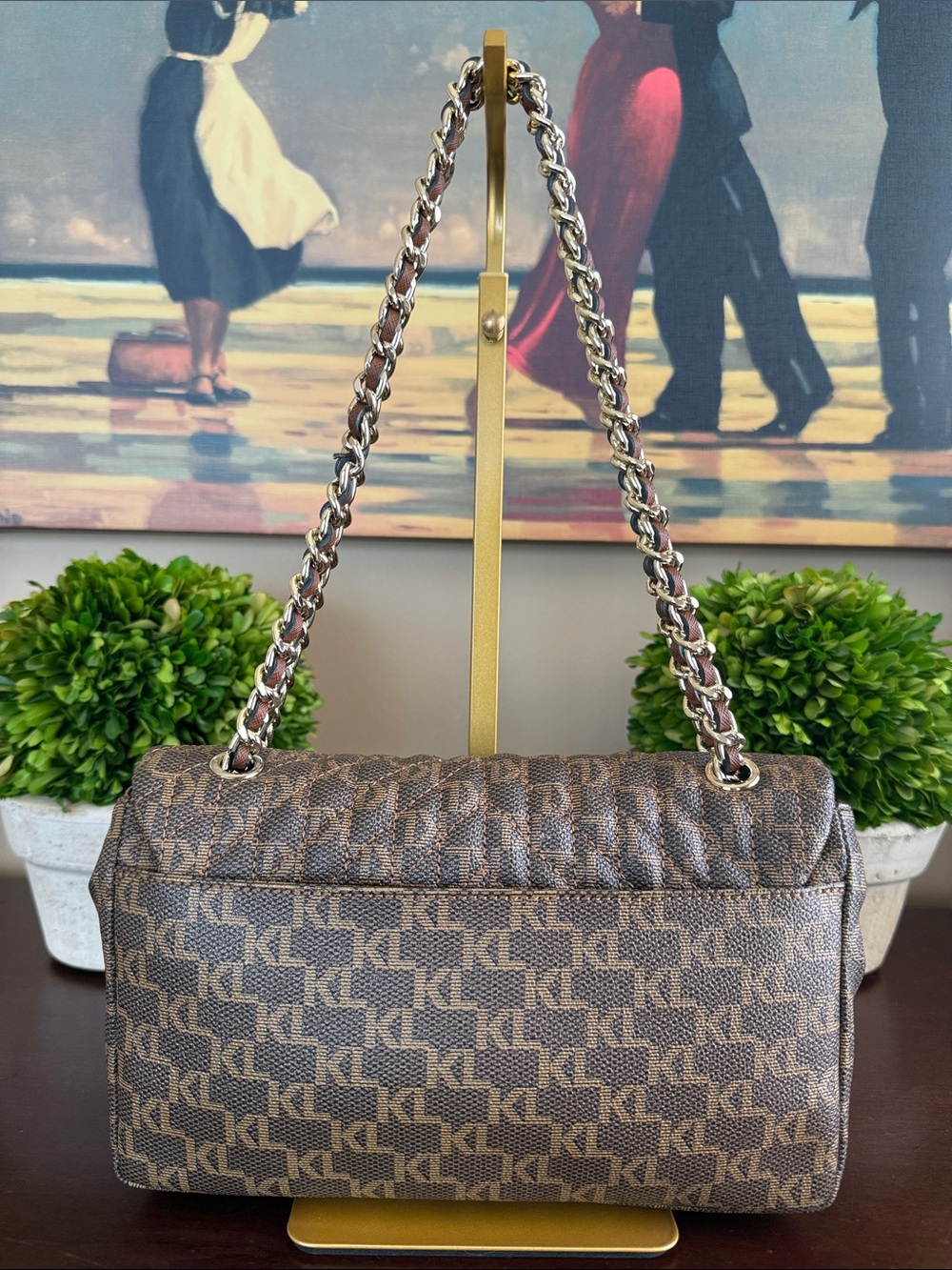 KARL LAGERFELD PARIS 🤎 BROWN 🤎 MONOGRAM QUILTED AGYNESS SHOULDER BAG 🌟EUC🌟 - Picture 5 of 17
